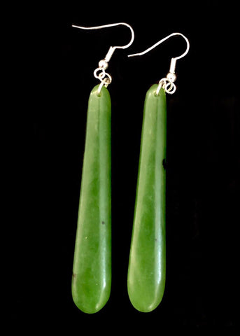 Greenstone long drop earrings